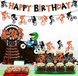 Gaeaspace  -  Bike Birthday Party Decorations Orange Black Balloons BMX Happy Birthday Banner Bicycle Cake Topper for Boys Birthday Supplies