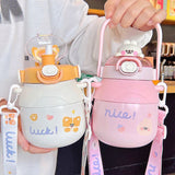 Gaeaspace  -  Cartoon Vacuum Flasks Large Capacity Insulation Cup Outdoor Kawaii Kid Tumbler Cute Water Bottle For Girl Portable Straw Thermos