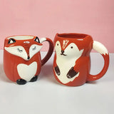 Gaeaspace  -  330ml Ceramic Fox Coffee with Lid Cartoon Animal Decoration Couple Drinking Cup Simple Breakfast Mug Afternoon Camellia Tea Cup