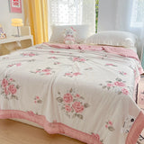 Gaeaspace  -  Pink Rose Smooth Air Condition Comforter Lightweight Floral Summer Quilt with Ice Silk Cooling Comforters Four Seasons Universal