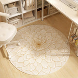 Gaeaspace  -  Flower Round Beige Style Carpet Computer Swivel Chair Mat Cream Style Study Carpet Table Chair Non Slip Stain Resistant Rug