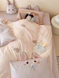 Gaeaspace  -  Cute embroidery rabbit bedding set 1.2 1.5 1.8 2.0,twin full queen king cotton home textile bed sheet pillow case duvet cover