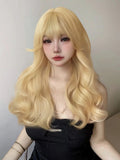 Gaeaspace  -  26Inch Blonde Lolita Lady Synthetic Wigs With Bang Long Natural Wavy Hair Wig For Women Daily Cosplay Drag Party Heat Resistant