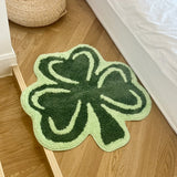 Gaeaspace  -  Clover Green Leaf Flocking Rug 100% Tufted Rug ordic Fun Anti-slip Absorbent Foot Pad Home Door Mat Carpets for Living Room Area