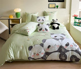 Gaeaspace  -  Cute cartoon embroidery panda green beding set,twin full queen king kawaii cotton home textile bed sheet pillow case quilt cover