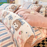 Gaeaspace  -  Winter Thickened Warm Flannel Queen Bedding Set Home Textile Cartoon Cute Duvet Cover Sheet Pillowcase 4pcs Luxury Bed Linen Set