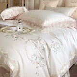 Gaeaspace  -  Romantic French Lace Flowers Embroidery Wedding Bedding Set 1200TC Egyptian Cotton Soft Duvet Cover Set Bed Sheet Pillowcases