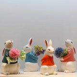 Gaeaspace  -  Creative Ceramic Rabbit Bouquet Vase Ornament Living Room Flower Arrangement Dried Flowers Cute Cartoon Animal Decoration Crafts