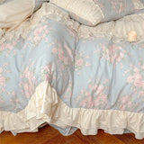 Gaeaspace  -  Pure Cotton French Floral Bedding Set Vintage Country Flowers Ruffles Duvet Cover Flat Sheet Or Bed Skirt With Pillowcases 4Pcs