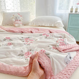 Gaeaspace  -  Pink Rose Smooth Air Condition Comforter Lightweight Floral Summer Quilt with Ice Silk Cooling Comforters Four Seasons Universal