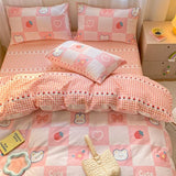 Gaeaspace  -  Kawaii Strawberry Rabbit Bedding Set For Home Cotton Twin Full Queen Size Cute Double Fitted Bed Sheet Girl Quilt Duvet Cover