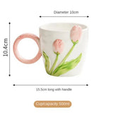 Gaeaspace  -  1pc Tulip Flower Ceramic Mug 3D Design Creative Relief Girl Heart Coffee Cup Birthday Mothers Day Gift for Her Afternoon Tea Cup