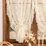 Gaeaspace  -  1 PC French Style Ruffle Lace Tulle Curtain With Cherries American Retro White Voile Sheer Drapes For Living Room Bedroom Custom