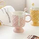 Gaeaspace  -  Office Ceramic Water Mug Cream Ice Cream Coffee Cup with Stirring Spoon Ceramic Cup Ins High Beauty Personalized Milk Cup