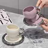 Gaeaspace  -  English Afternoon Tea Coffee Cup Saucer Delicate Ceramic White Purple Couple Mug Latte Art Coffee Cup Home Breakfast Mug Gifts