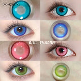 Gaeaspace  -   2Pcs Colored Contacts Lenses with Degree Yearly Use Pink Colorcon Cosplay Cosmetic Green Pupils Blue Contact for Eye