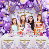 Gaeaspace  -  Purple Butterfly Birthday Party Decoration Butterfly Backdrop Tablecloth Balloons Baby Shower Kids Girl Birthday Party Supplies