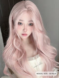 Gaeaspace  -  Pink Wig Anterior Forehead Lace Long Wavy Wigs Hair Center Split Wigs Cosplay 30 Inch Woven Daily Natural Smooth Wig