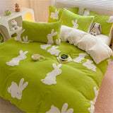 Gaeaspace  -  Winter Velvet Cartoon Cute Bedding Set Soft Warm Duvet Cover Set Single Double Quilt Cover Bed Sheet Pillowcase Home Textiles