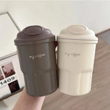 Gaeasapce  -  Cute Korean Coffee Cup Thermos With Straw Tumbler 450ml Sainless Steel Thermal Cup Portable Water Bottle Keep Hot Cold Cup Gift