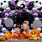 Gaeaspace  -  137PCS Halloween Party Balloon Garland Kit Nightmare Before Christmas Purple Black Balloon With Skull for Halloween Decoration