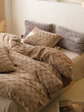 Gaeaspace  -  Brand New Rabbit Cashmere Bedding Set Luxury Ultra Soft Velvet Plush Duvet Cover Set Brown Zig Zag Fluffy Comforter Covers