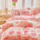 Gaeaspace  -  Winter Thick Warm Plush Comforter Cover Queen Bedding Sets Cartoon Quilt Cover Bed Sheet Pillowcase 4pcs Luxury Bed Linens