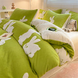 Gaeaspace  -  Winter Velvet Cartoon Cute Bedding Set Soft Warm Duvet Cover Set Single Double Quilt Cover Bed Sheet Pillowcase Home Textiles