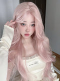 Gaeaspace  -  Pink Wig Anterior Forehead Lace Long Wavy Wigs Hair Center Split Wigs Cosplay 30 Inch Woven Daily Natural Smooth Wig