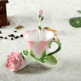 Gaeaspace  -  Chinese Colorful Ceramic Coffee Cup Saucer Enamel Flower Mug Wedding Gift Creative Afternoon Camellia Tea Cup Breakfast Milk Mug