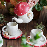 Gaeaspace  -  Red Mushroom Coffee Cup Saucer Exquisite Ceramic Afternoon Tea Set Simple Home Teapot Breakfast Milk Mug Cartoon Dessert Plate