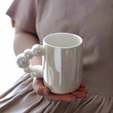 Gaeaspace  -  Pearl White Mugs Coffee Cups Ceramic Ins Korean Style Bubble Handgrip Coffee Cup for Breakfast Milk Juice Tea Cup Microwave Safe