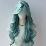 Gaeaspace  -  Mint Blue Green Wig Women's Split Octagonal bangs large waves long curly hair natural simulation wig  cosplay wig