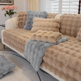 Gaeaspace  - Full set of rabbit plush sofa cushions Wholesale winter thickened sets of cloth napkins, plush cushions, anti slip sofa covers