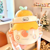 Gaeaspace  -  1L Straw Drink Cup Cute Fruit Cartoon Kettle Travel Portable Plastic Tumbler Kawaii Kids Summer Mug Sport Water Bottle For Girls