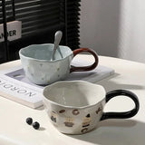 Gaeaspace  -  300ml Hand-painted Flower Ceramic Coffee Cup Cute Style Print Porcelain Handmade Breakfast Milk Juice Tea Chocolate Handle Mug