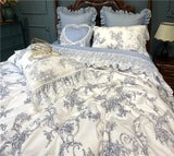 Gaeaspace  -  French Vintage Rural Floral Princess Bed Skirt Bedding Set Romantic White Lace Edge 400TC Cotton Quilt/Duvet Cover Set Pillowcas