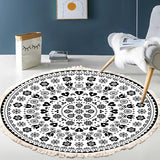 Gaeaspace  -  Hand Woven Cotton Linen Carpet Retro Bohemian Round Bedside Geometric Floor Mat Living Room Home Decor Boho Mandala Tassel Rug