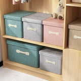 Gaeaspace  -  Cotton Linen Folding Storage Box with Lid Closet Drawer Clothes Books Toys Sundries Quilts Organizer Laundry Basket for Wardrobe