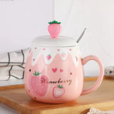 Gaeaspace  -  1pc 450ml Cute Strawberry Ceremic Cup with Lid Spoon Water Cup Coffee Mug Creative Gift Easy To Clean Summer Winter Drinkware