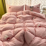 Gaeaspace  -  Embroidery Bedding Set Skin Friendly Fabric King Size Single Double Bed Set Home Duvet Cover Quilt Cover Pillowcase Bed Linens