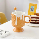 Gaeaspace  -  Office Ceramic Water Mug Cream Ice Cream Coffee Cup with Stirring Spoon Ceramic Cup Ins High Beauty Personalized Milk Cup