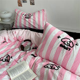 Gaeaspace  -  Washed Cotton Bedding Sets Cartoon Dog Embroidery Four Piece Set Bedroom Decor Duvet Cover Pillowcase Bedspread Bed Cover Sets﻿