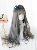 Gaeaspace  -  26Inch Silver Gray Highlight Gray Blue With Bang Synthetic Wigs Long Natural Straight Hair Wig for Women Cosplay Heat Resistant