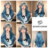 Gaeaspace  -  Halloween Synthetic Wig Female 26-inch Gray-blue Gradient Full Bangs Long Straight Hair Sweet Anime CosLolita Role-playing Wig