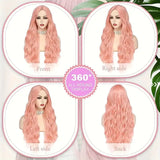 Gaeaspace -  Wigs for Women Human Hair Long Pink Wavy Synthetic Wigs for Cosplay Daily Party Lolita Wig