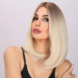 Gaeaspace  -  18 Inch Short Synthetic Blonde Gradient Straight Wig For Women Daily Cosplay Bob Wigs Party Heat Resistant Fake Hair