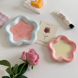 Gaeaspace  -  Korean Flat Plate Hand Paint Jewelry Storage Tray Dessert Plate Fruit Storage Cute Dish Ceramic Plates Candy Flat Bowl