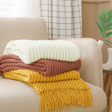 Gaeasapce  -  Textured Throw Blanket Solid Soft for Sofa Couch Decorative Knitted Blanket Mustard Yellow Luxury Home Decor Plaids