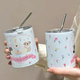 Gaeaspace  -  Kawaii Stainless Steel Thermal Bottle Cup Cute Animal Coffee Cups Vacuum Flasks Themos Travel Portable Water Cup With Lid 350ml